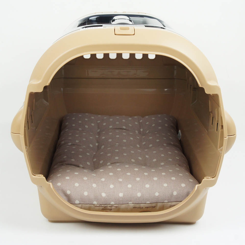 縁無しクッションベッド/クレートクッション マカロンベージュドットローズベージュ Sサイズ