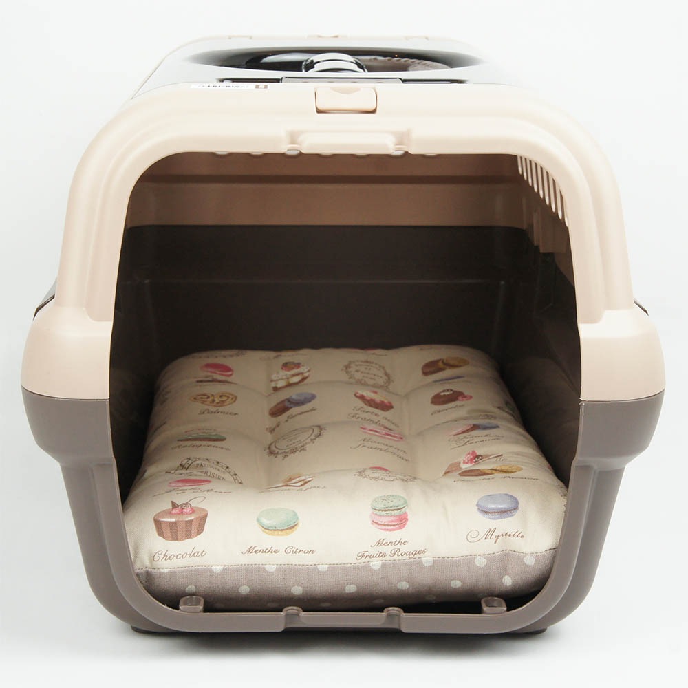 縁無しクッションベッド/クレートクッション マカロンベージュドットローズベージュ Sサイズ