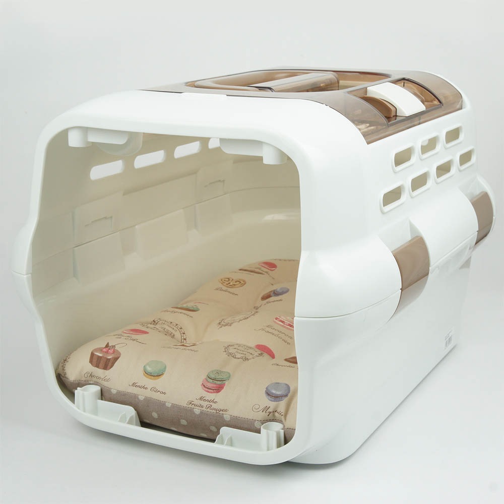 縁無しクッションベッド/クレートクッション マカロンベージュドットローズベージュ Sサイズ