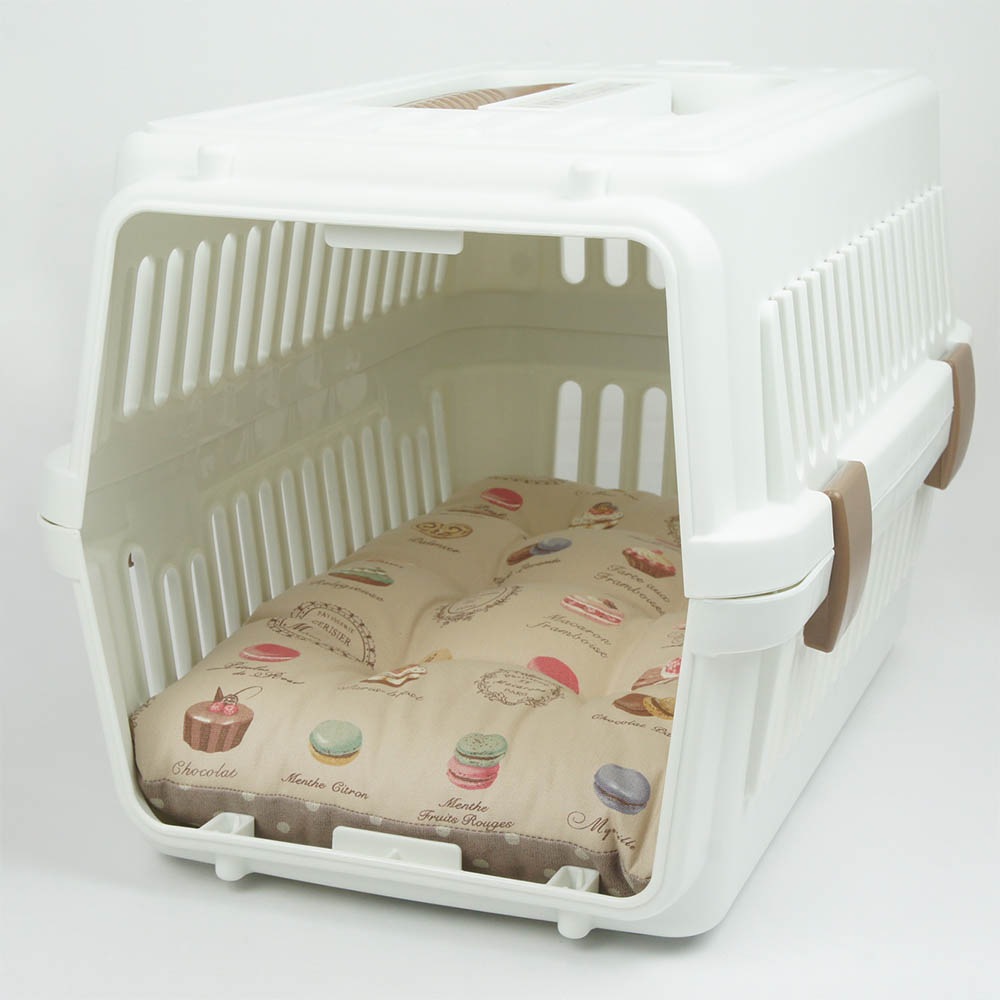 縁無しクッションベッド/クレートクッション マカロンベージュドットローズベージュ Sサイズ