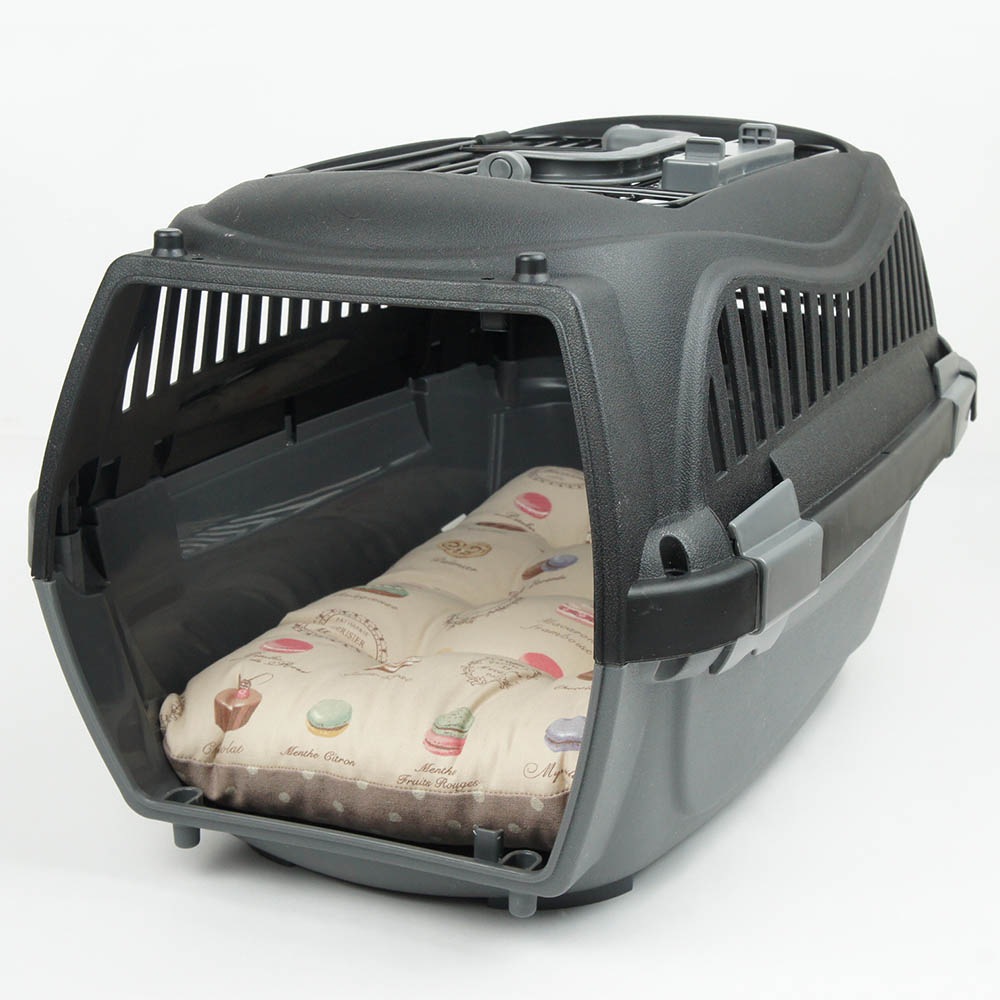 縁無しクッションベッド/クレートクッション マカロンベージュドットローズベージュ Sサイズ