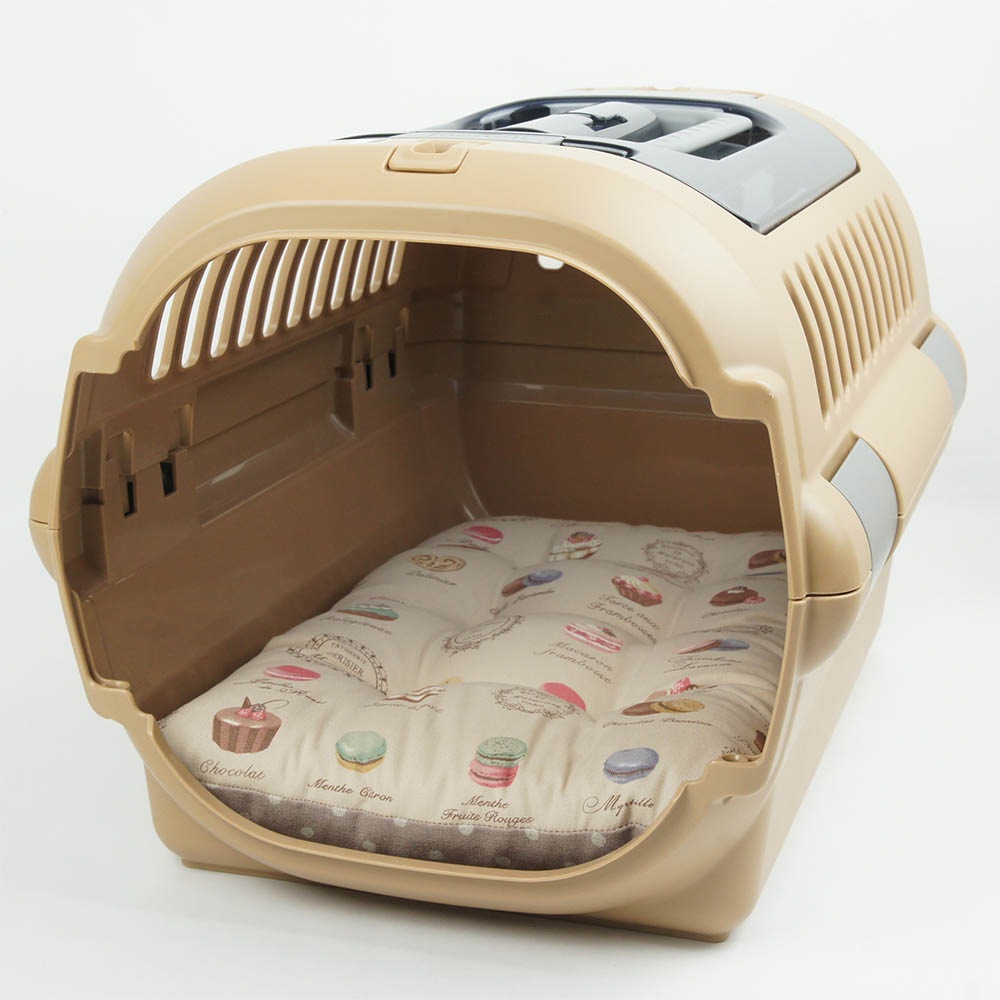 縁無しクッションベッド/クレートクッション マカロンベージュドットローズベージュ Sサイズ