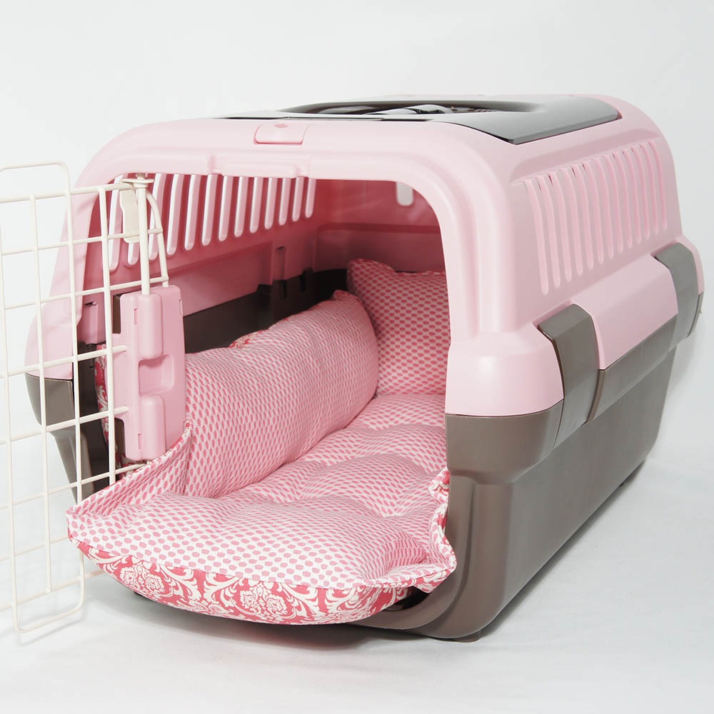 ペットが喜ぶ 夏用キャリークッションベッド iCOLD 接触冷感 ダマスク ピンク Sサイズ