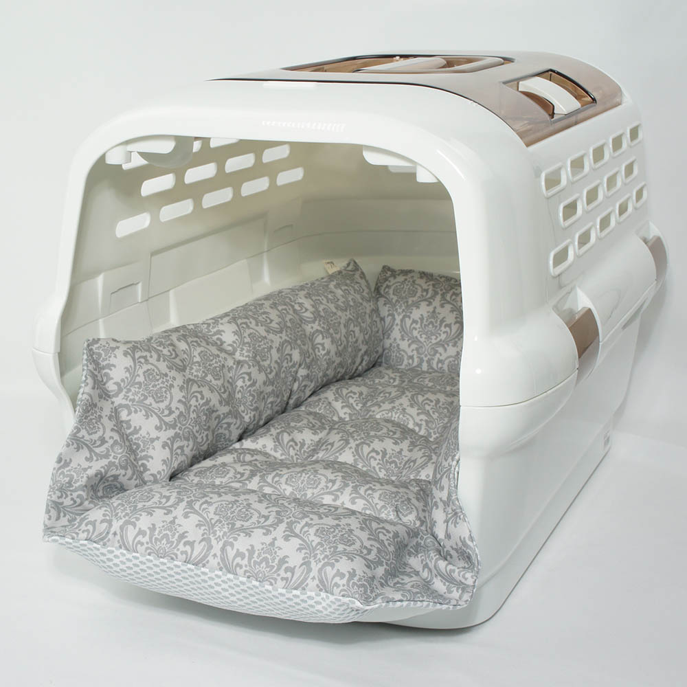 ペットが喜ぶ 夏用キャリークッションベッド iCOLD 接触冷感 ダマスク グレー Mサイズ