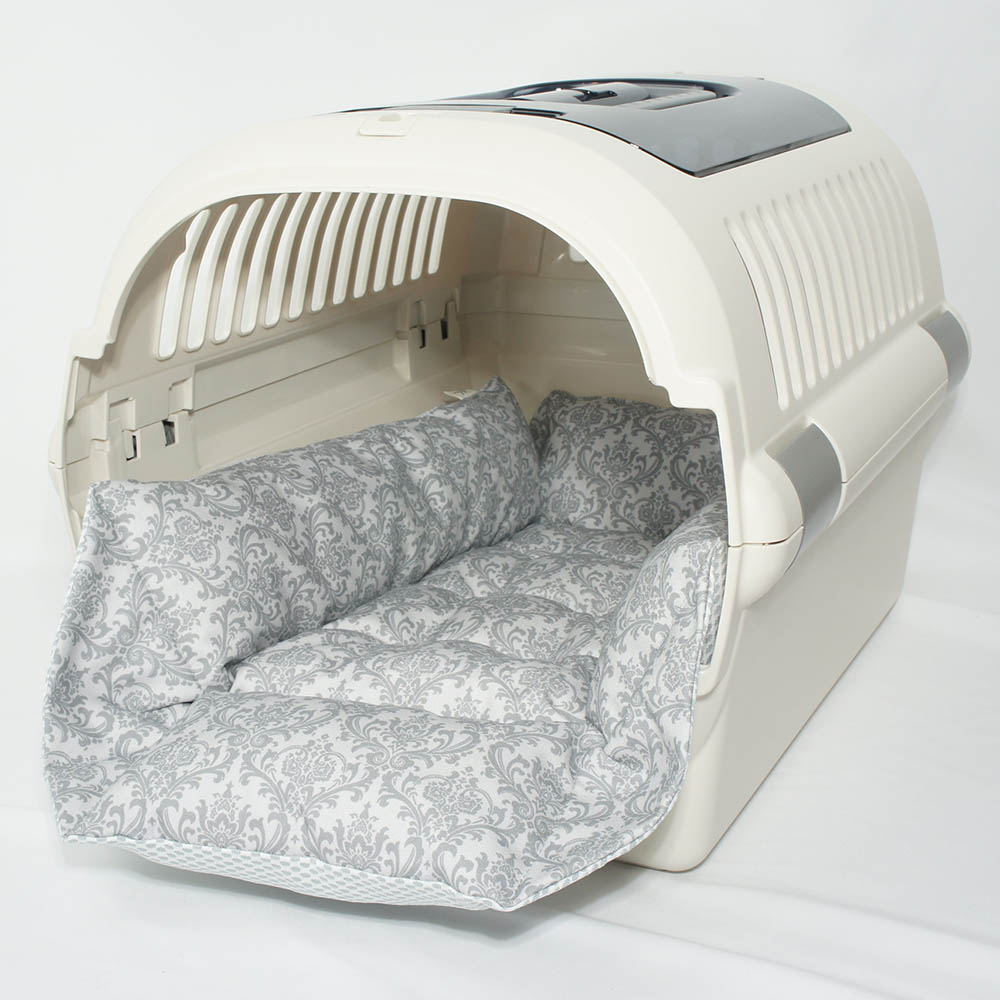ペットが喜ぶ 夏用キャリークッションベッド iCOLD 接触冷感 ダマスク グレー Mサイズ