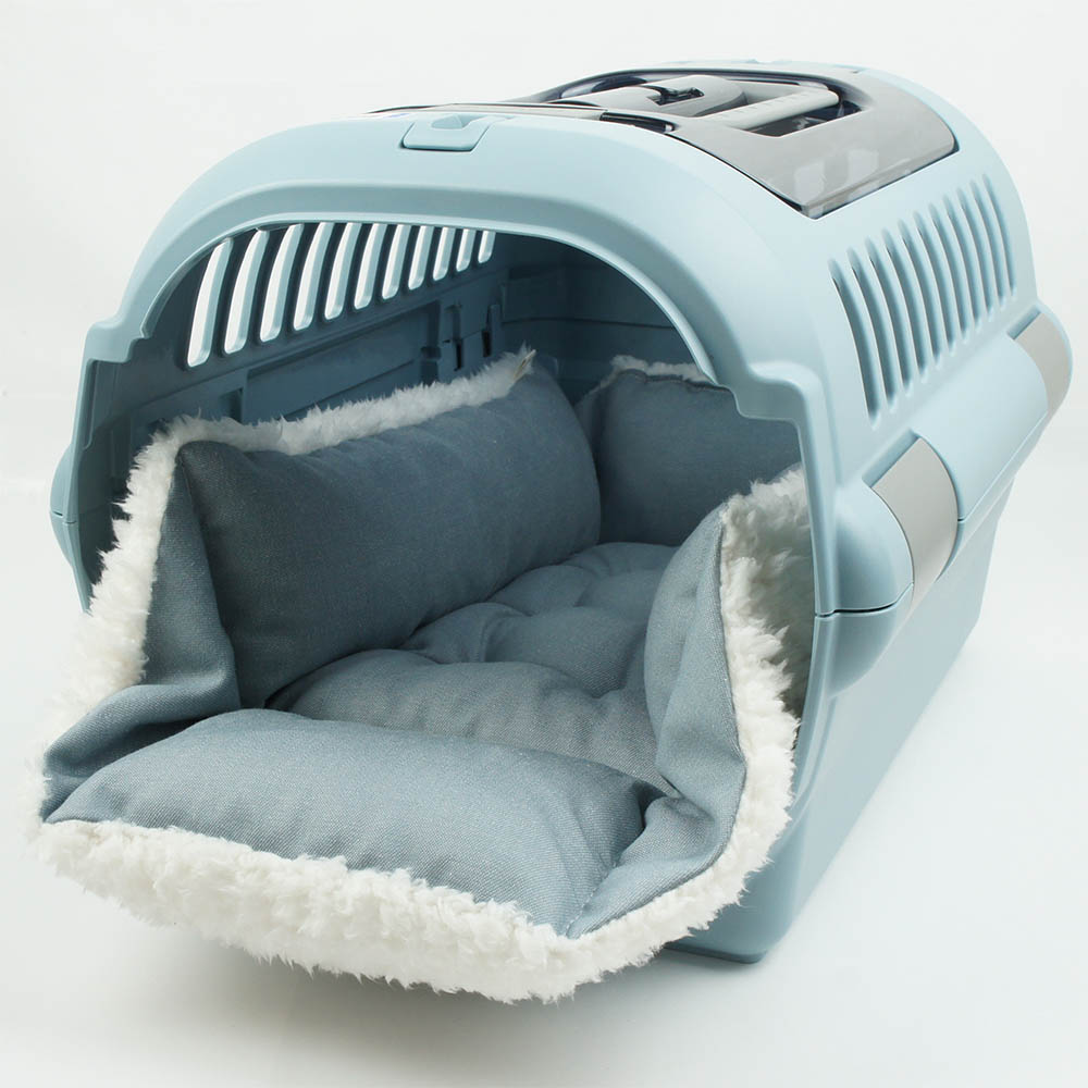 ペットが喜ぶ キャリークッションベッド/クレートクッション 10オンスデニムサックスファー Sサイズ