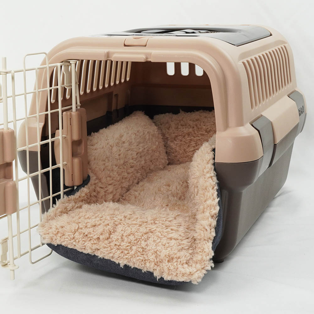 ペットが喜ぶ キャリークッションベッド/クレートクッション 10オンスデニムネイビーファー Sサイズ