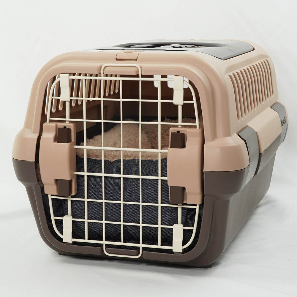 ペットが喜ぶ キャリークッションベッド/クレートクッション 10オンスデニムネイビーファー Sサイズ