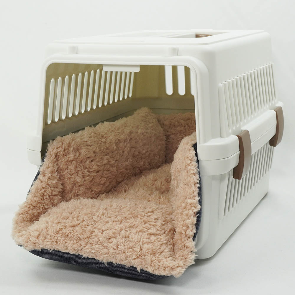 ペットが喜ぶ キャリークッションベッド/クレートクッション 10オンスデニムネイビーファー Sサイズ