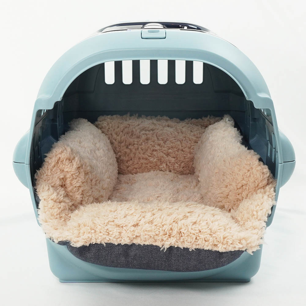 ペットが喜ぶ キャリークッションベッド/クレートクッション 10オンスデニムネイビーファー Sサイズ