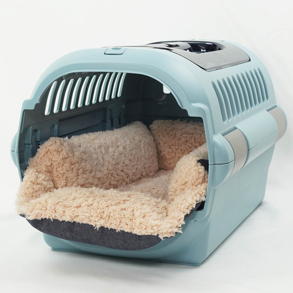 ペットが喜ぶ キャリークッションベッド/クレートクッション 10オンスデニムネイビーファー Sサイズ