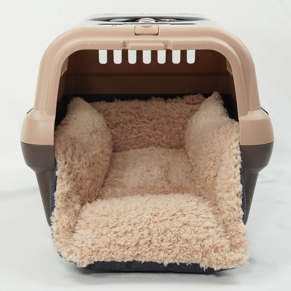 ペットが喜ぶ キャリークッションベッド/クレートクッション 10オンスデニムネイビーファー Sサイズ