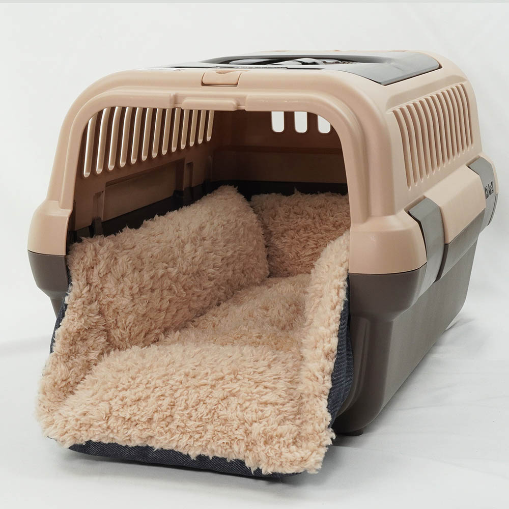 ペットが喜ぶ キャリークッションベッド/クレートクッション 10オンスデニムネイビーファー Sサイズ