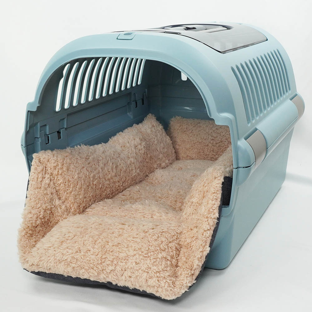 ペットが喜ぶ キャリークッションベッド/クレートクッション 10オンスデニムネイビーファー Mサイズ