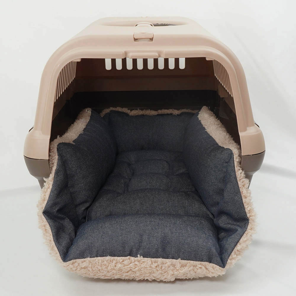 ペットが喜ぶ キャリークッションベッド/クレートクッション 10オンスデニムネイビーファー Mサイズ