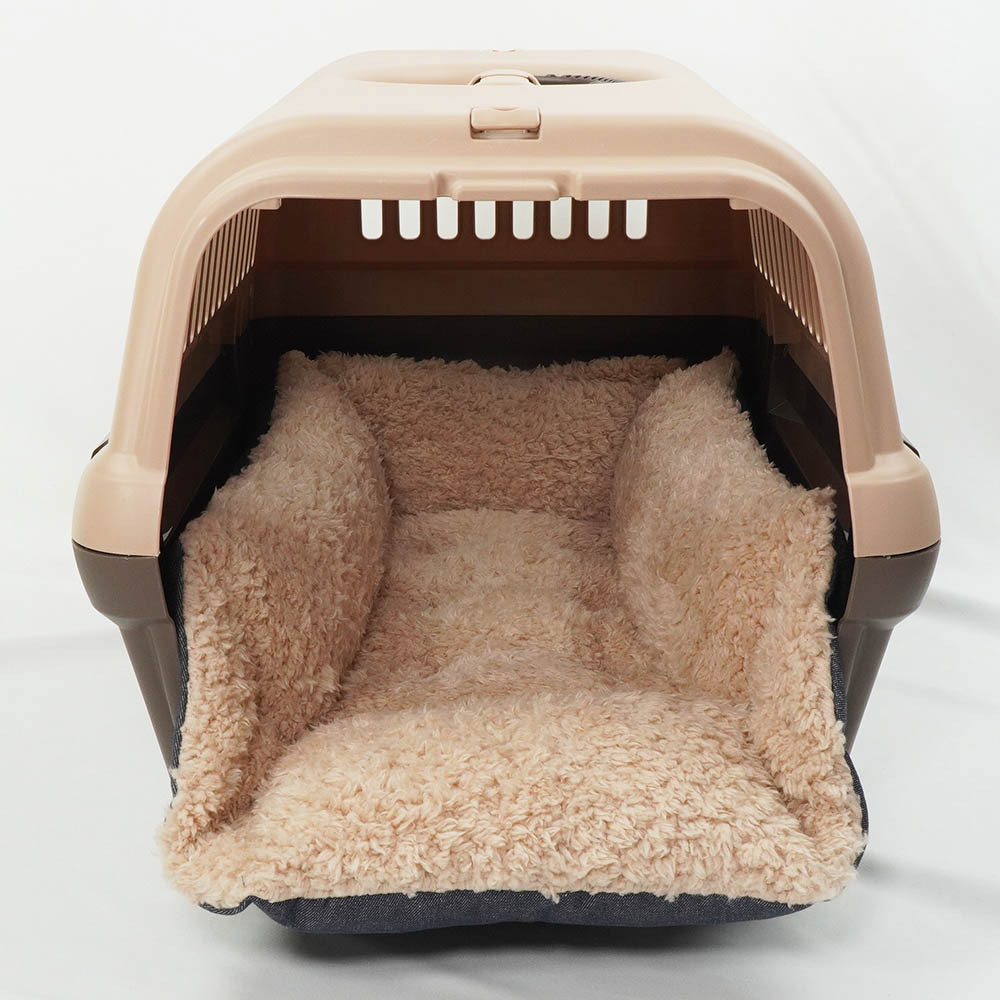 ペットが喜ぶ キャリークッションベッド/クレートクッション 10オンスデニムネイビーファー Mサイズ