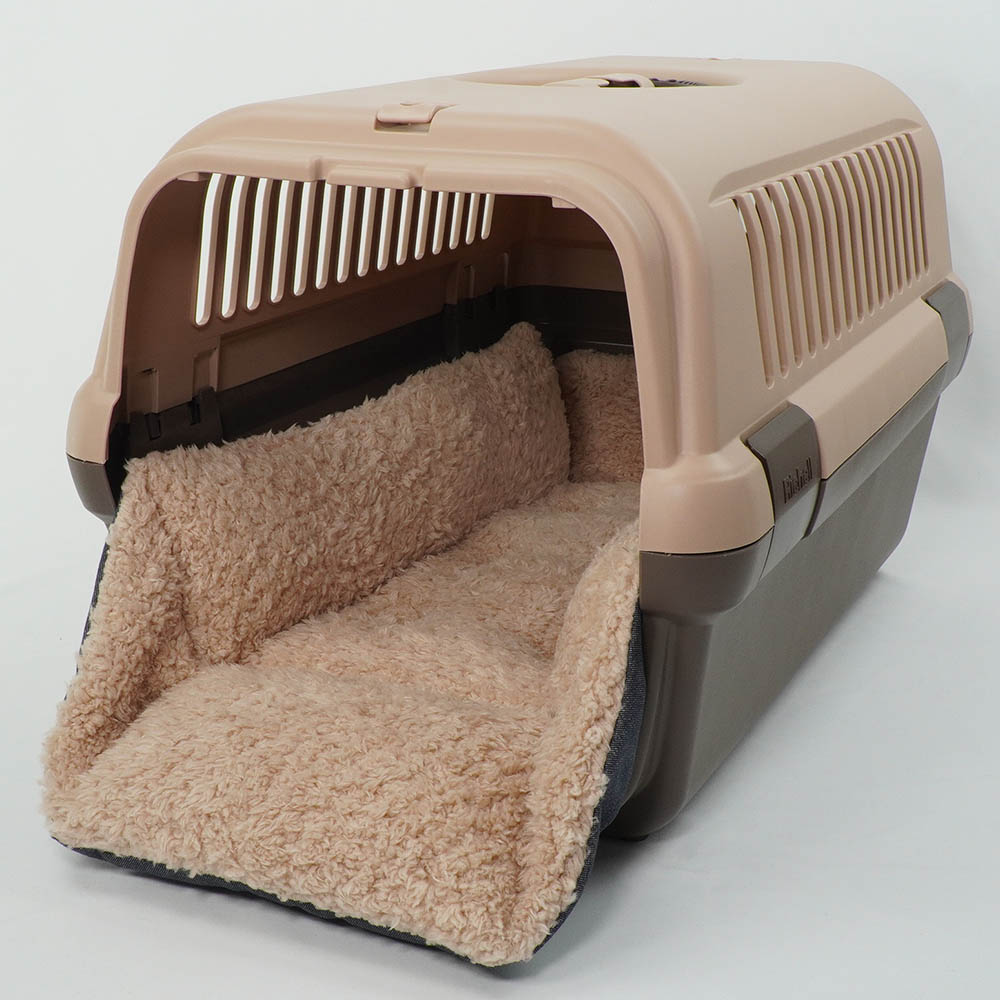 ペットが喜ぶ キャリークッションベッド/クレートクッション 10オンスデニムネイビーファー Mサイズ