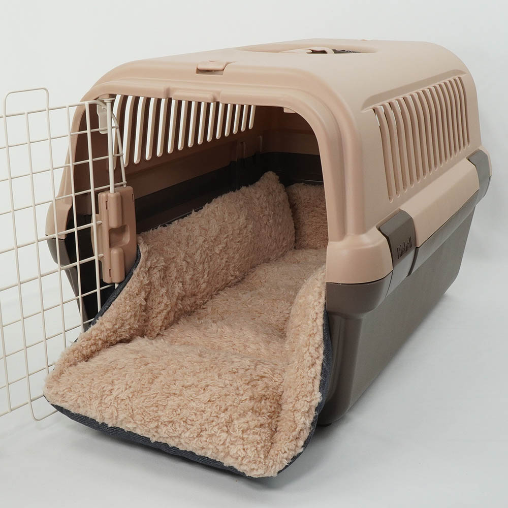 ペットが喜ぶ キャリークッションベッド/クレートクッション 10オンスデニムネイビーファー Mサイズ