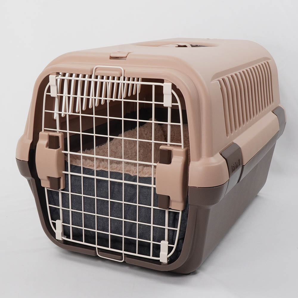 ペットが喜ぶ キャリークッションベッド/クレートクッション 10オンスデニムネイビーファー Mサイズ