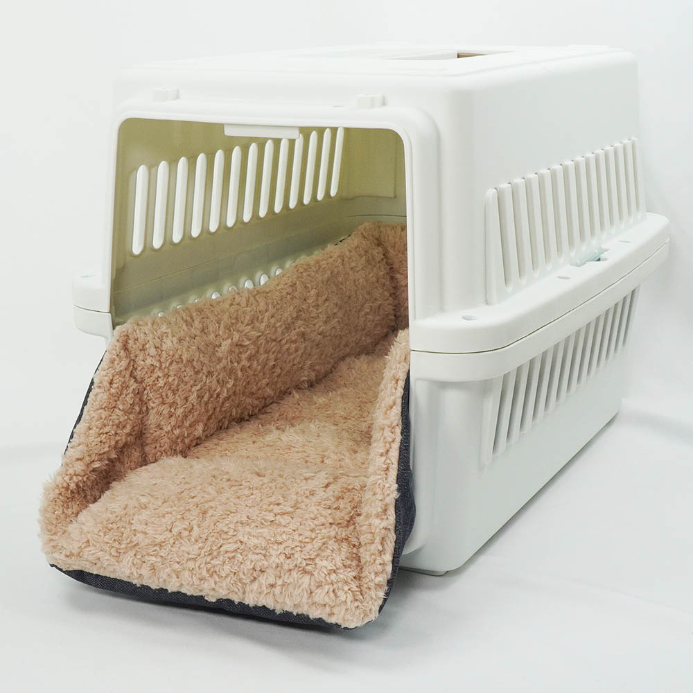 ペットが喜ぶ キャリークッションベッド/クレートクッション 10オンスデニムネイビーファー Mサイズ