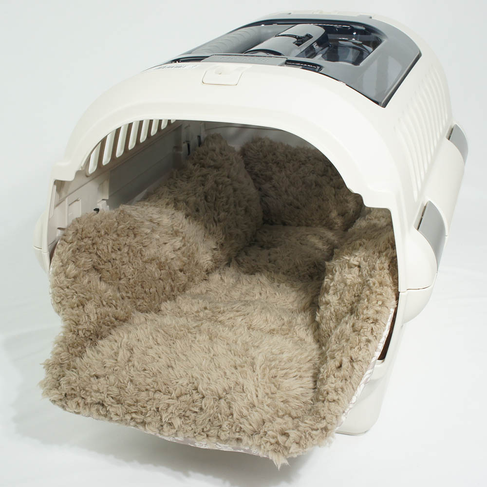 ペットが喜ぶ キャリークッションベッド/クレートクッション ダマスク ベージュファー Sサイズ