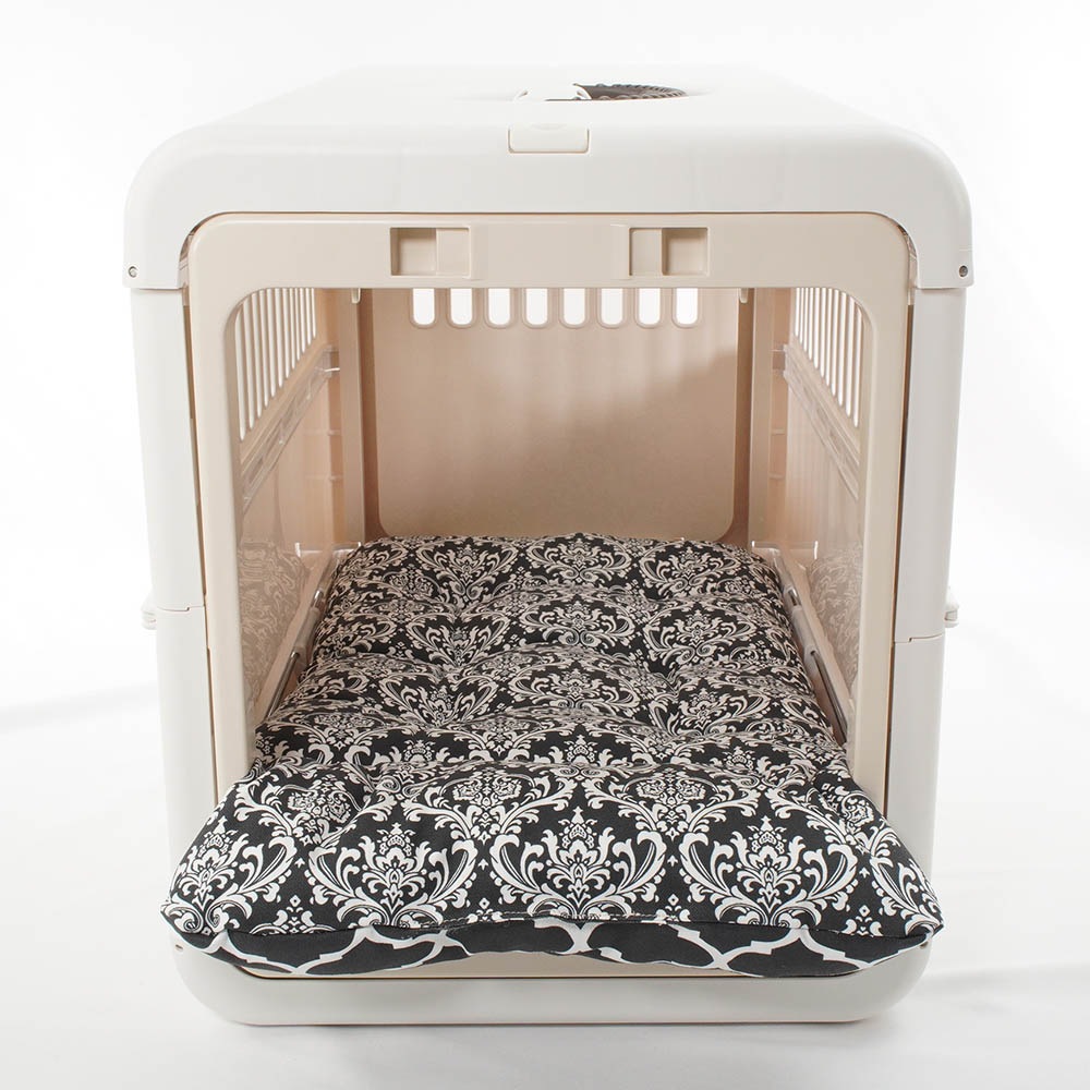 あごのせ縁無しクッション/クレートクッション ダマスクモロッカン モスブラック Mサイズ