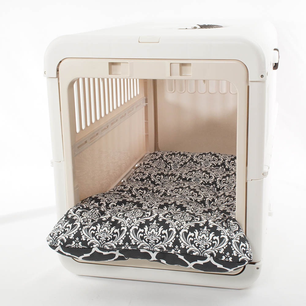 あごのせ縁無しクッション/クレートクッション ダマスクモロッカン モスブラック Mサイズ