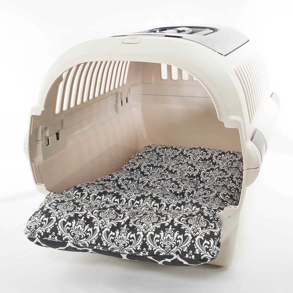 あごのせ縁無しクッション/クレートクッション ダマスクモロッカン モスブラック Mサイズ