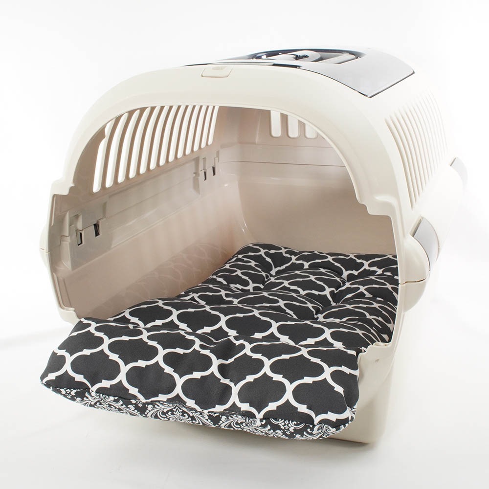 あごのせ縁無しクッション/クレートクッション ダマスクモロッカン モスブラック Mサイズ