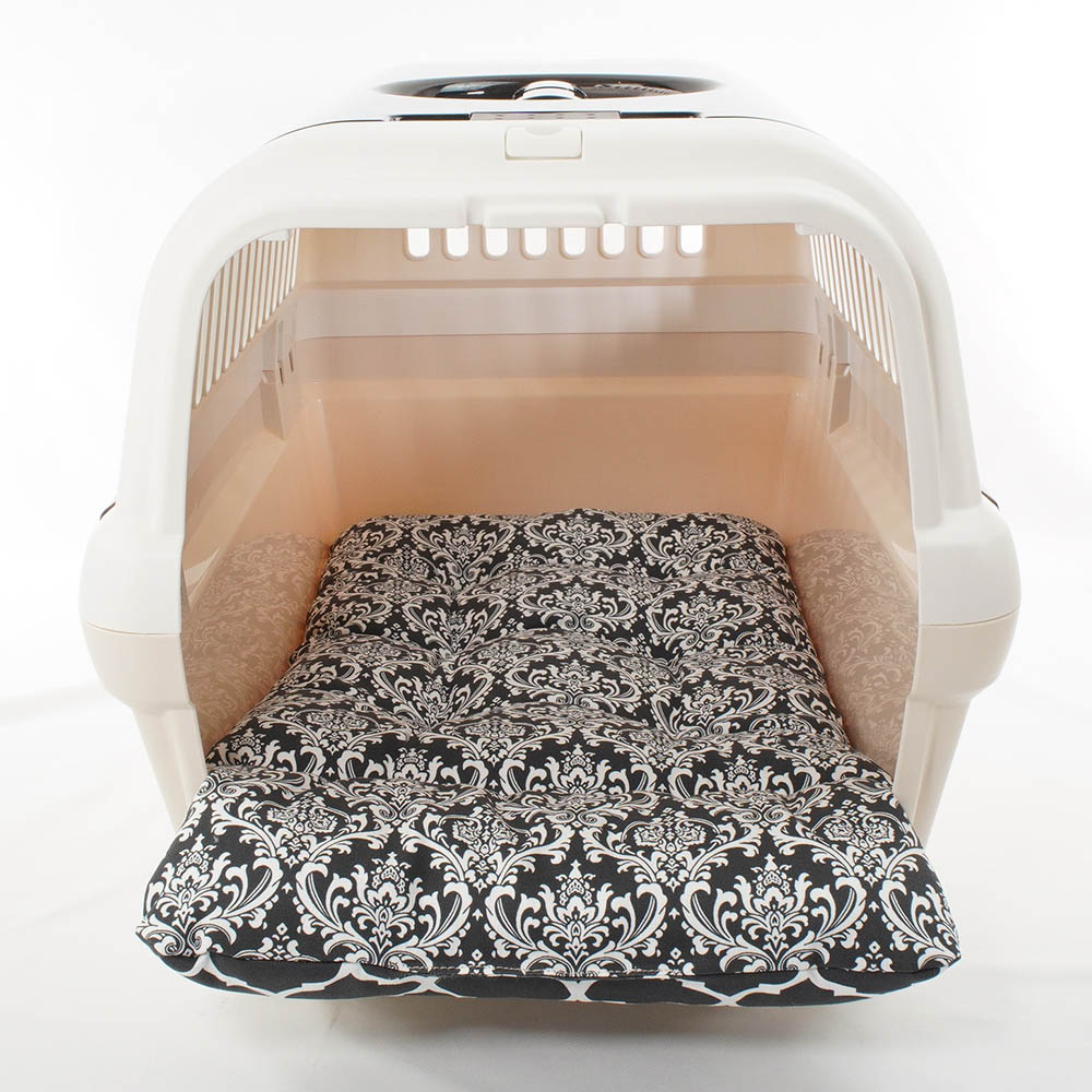 あごのせ縁無しクッション/クレートクッション ダマスクモロッカン モスブラック Mサイズ