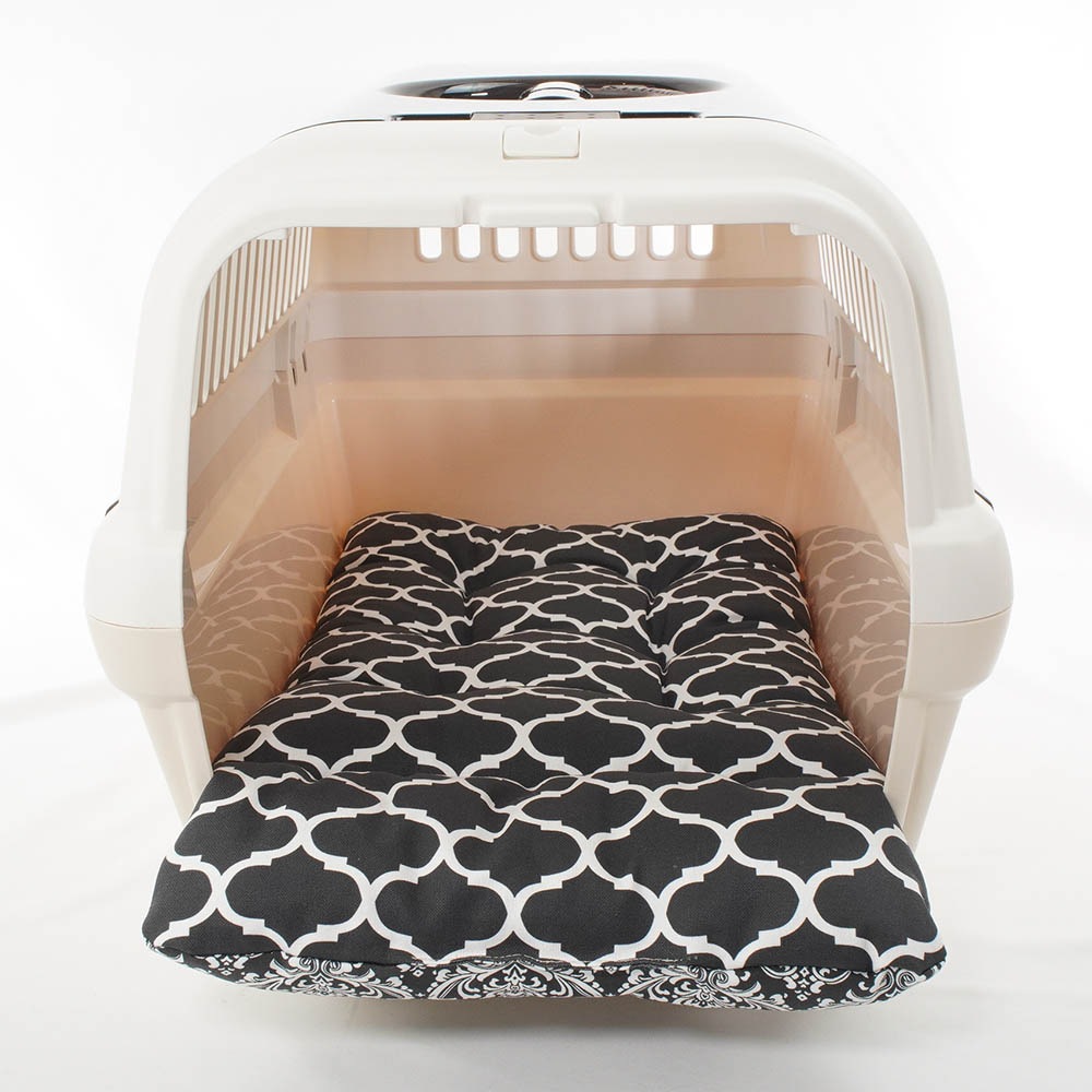 あごのせ縁無しクッション/クレートクッション ダマスクモロッカン モスブラック Mサイズ