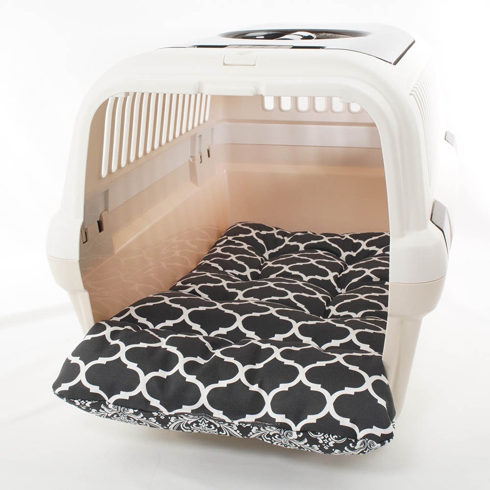 あごのせ縁無しクッション/クレートクッション ダマスクモロッカン モスブラック Mサイズ