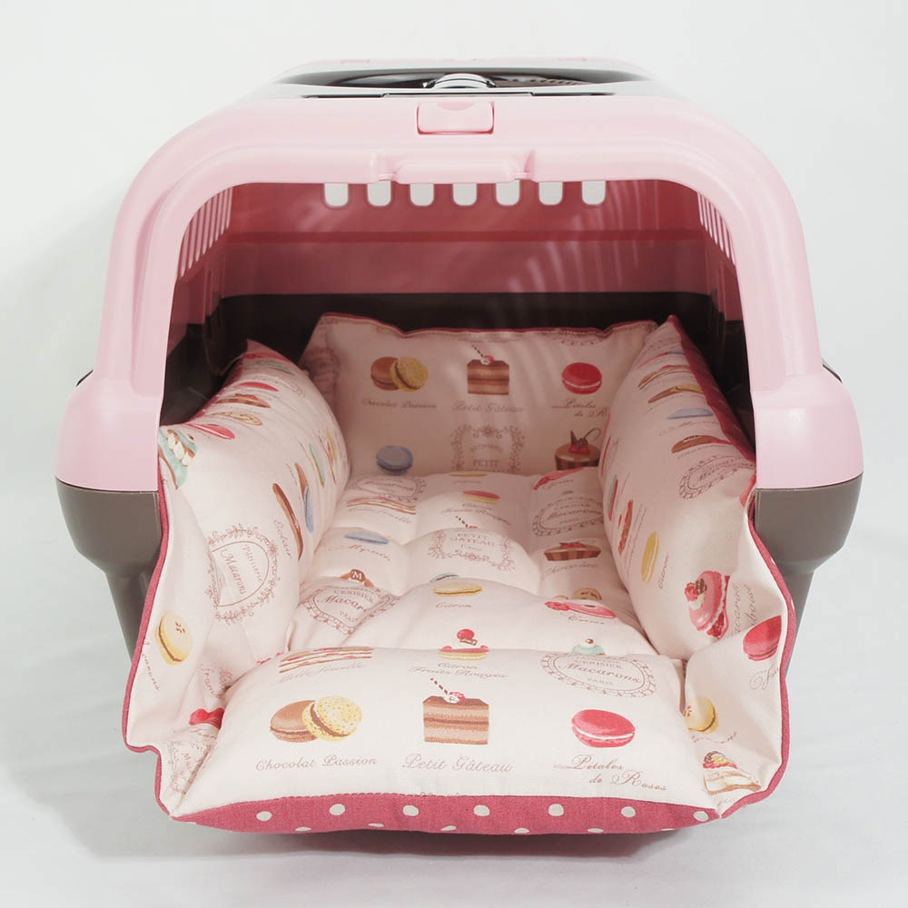 ペットが喜ぶ キャリークッションベッド/クレートクッション マカロンピンクドット Sサイズ