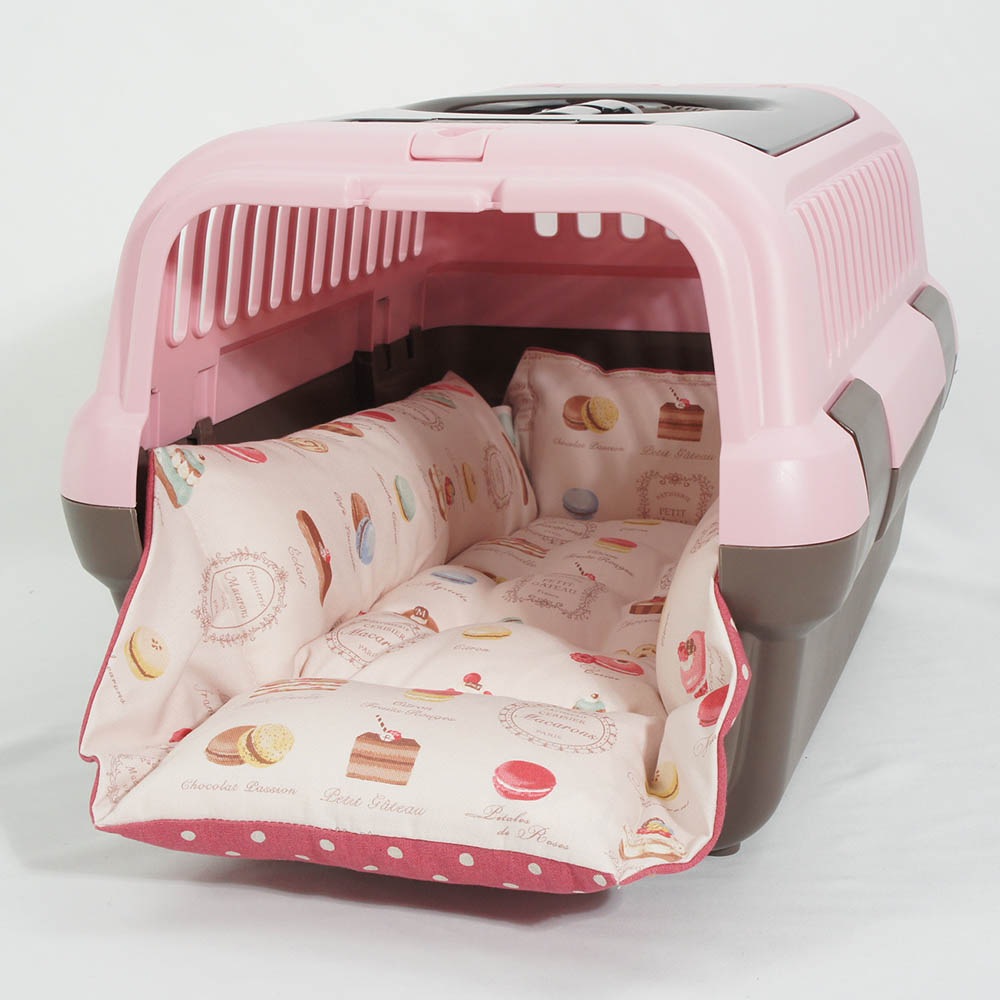 ペットが喜ぶ キャリークッションベッド/クレートクッション マカロンピンクドット Sサイズ