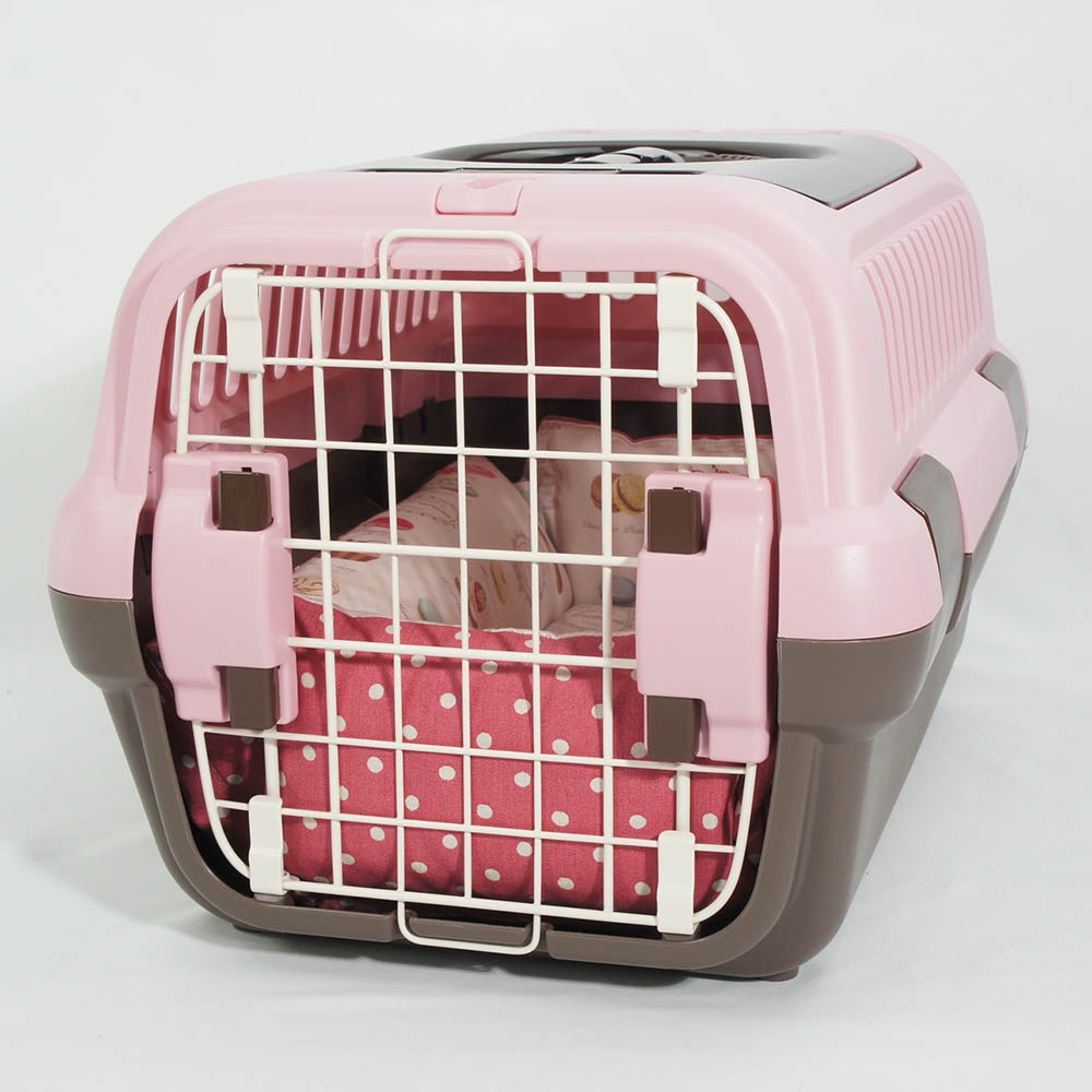 ペットが喜ぶ キャリークッションベッド/クレートクッション マカロンピンクドット Sサイズ