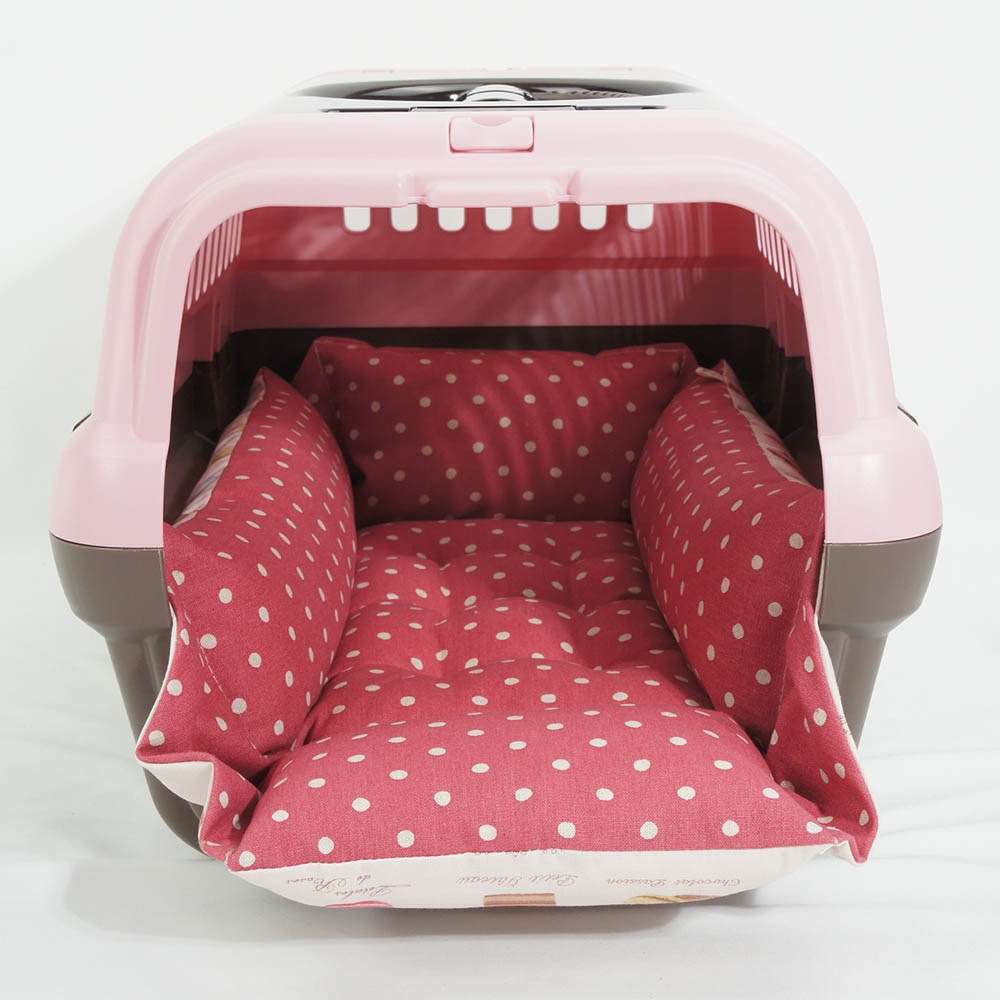 ペットが喜ぶ キャリークッションベッド/クレートクッション マカロンピンクドット Sサイズ