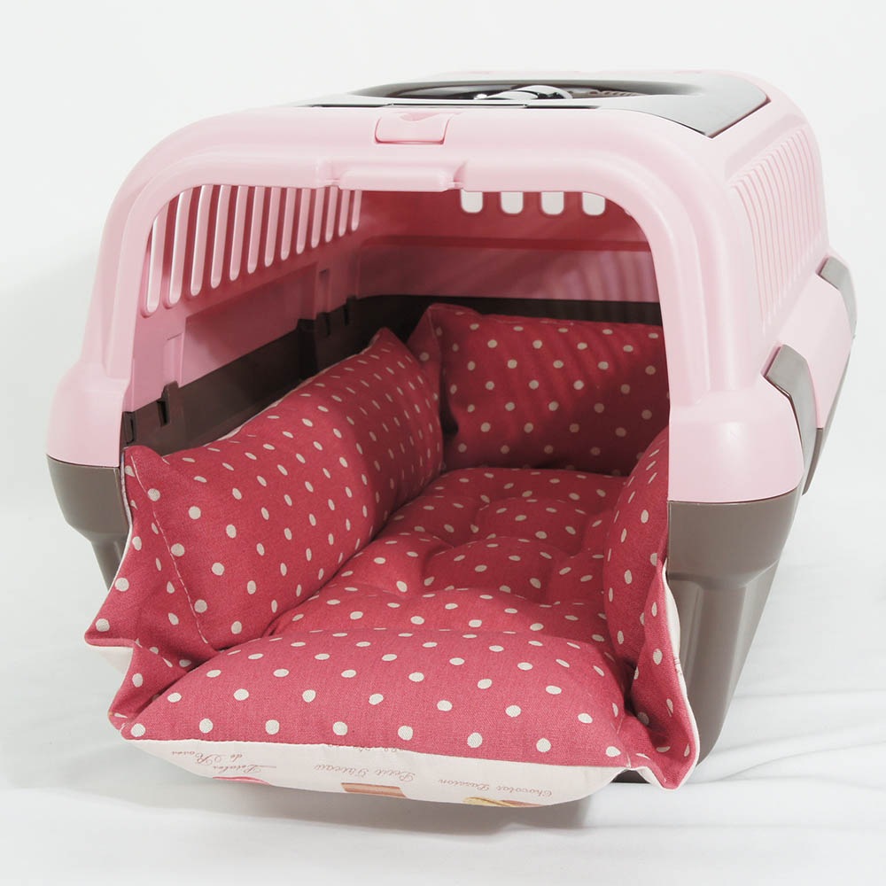 ペットが喜ぶ キャリークッションベッド/クレートクッション マカロンピンクドット Sサイズ