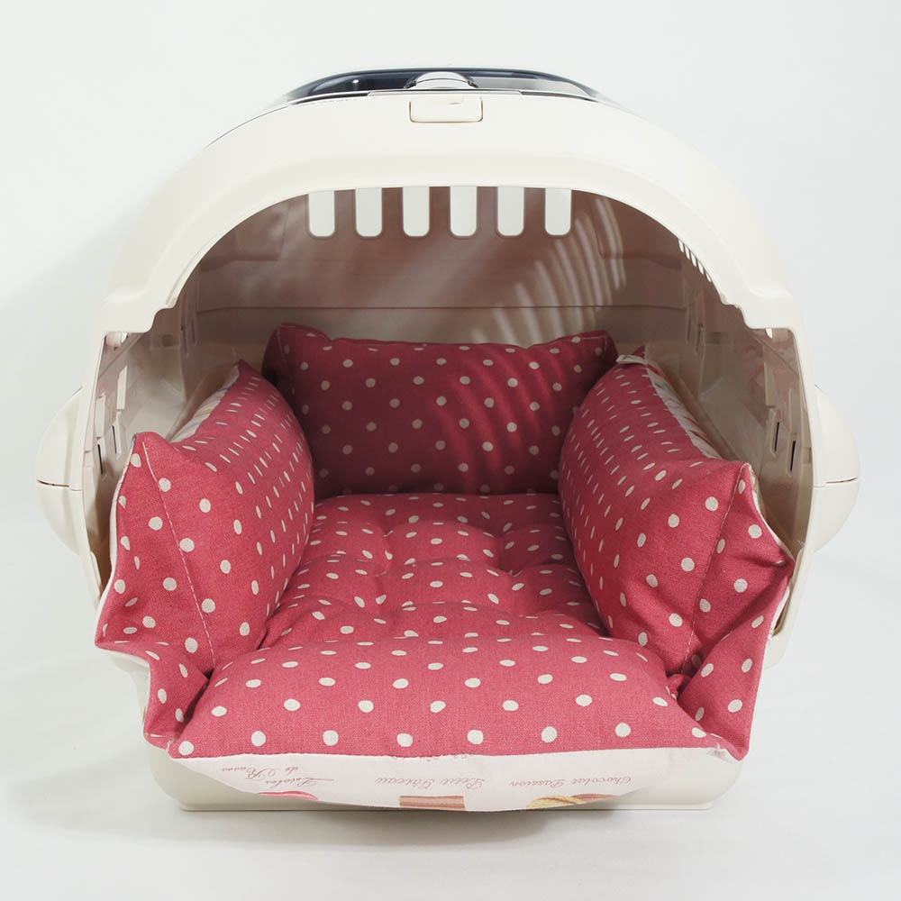 ペットが喜ぶ キャリークッションベッド/クレートクッション マカロンピンクドット Sサイズ