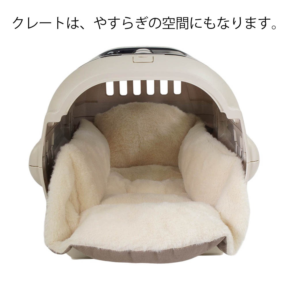 Helen's Via マルチフィット クレートクッション ファー S - 洗えるリバーシブル犬用ベッド 片面ふわもこファーで冬あったか 通年使用可