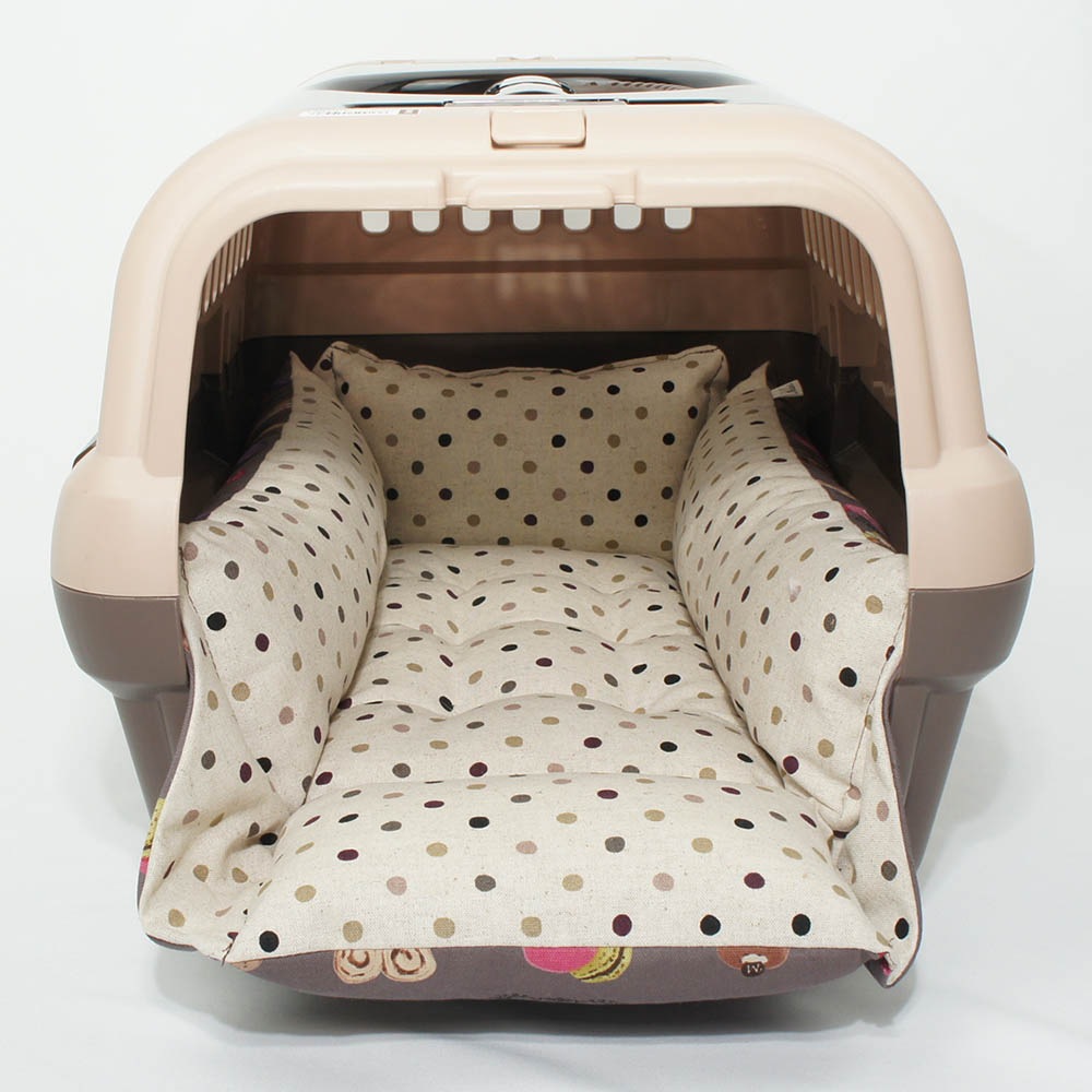 ペットが喜ぶ キャリークッションベッド/クレートクッション マカロンチョコドット Sサイズ