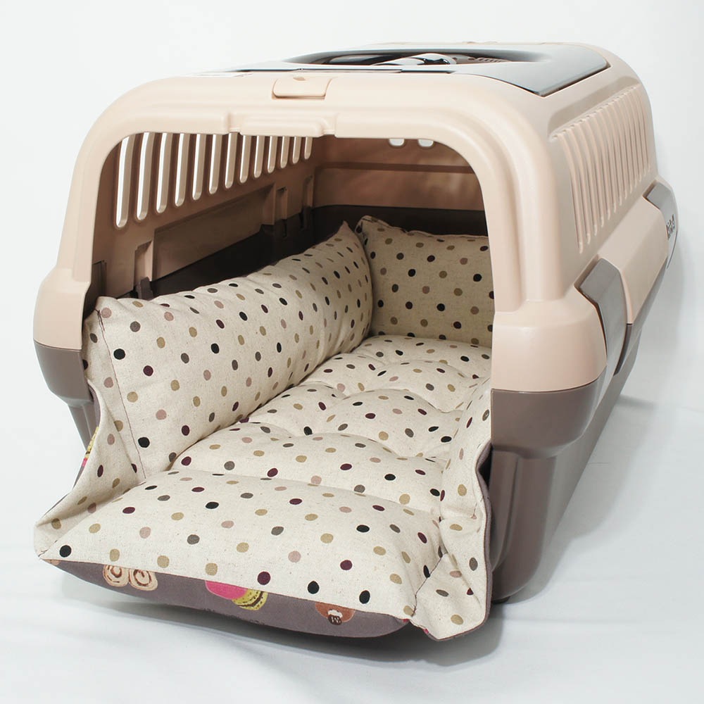 ペットが喜ぶ キャリークッションベッド/クレートクッション マカロンチョコドット Sサイズ