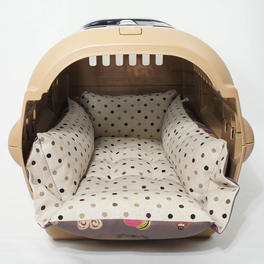 ペットが喜ぶ キャリークッションベッド/クレートクッション マカロンチョコドット Sサイズ