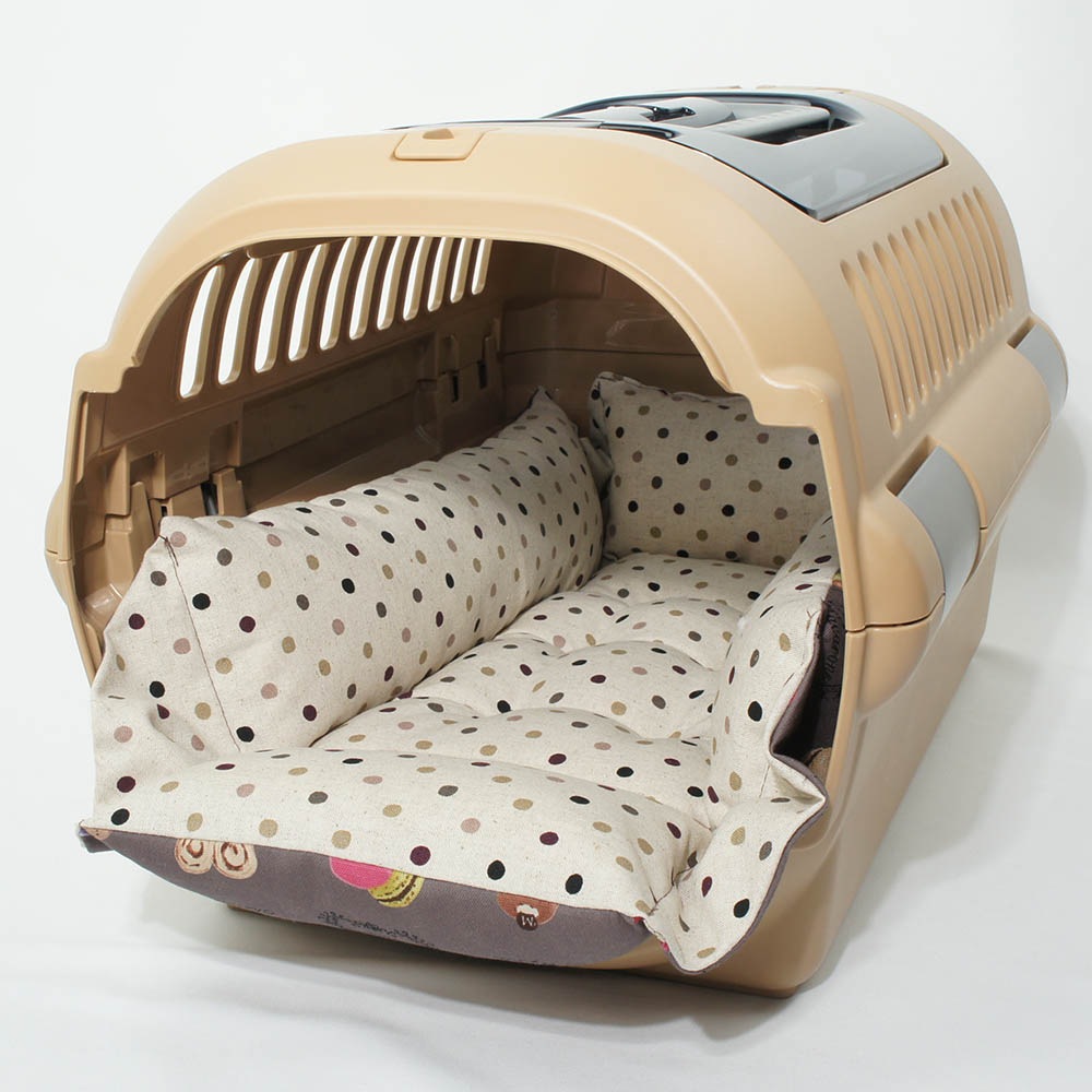 ペットが喜ぶ キャリークッションベッド/クレートクッション マカロンチョコドット Sサイズ