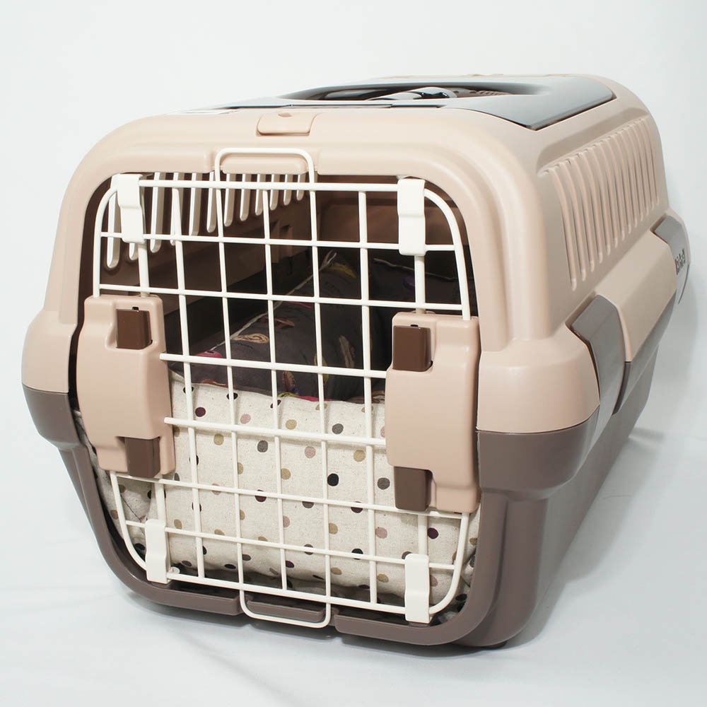 ペットが喜ぶ キャリークッションベッド/クレートクッション マカロンチョコドット Sサイズ