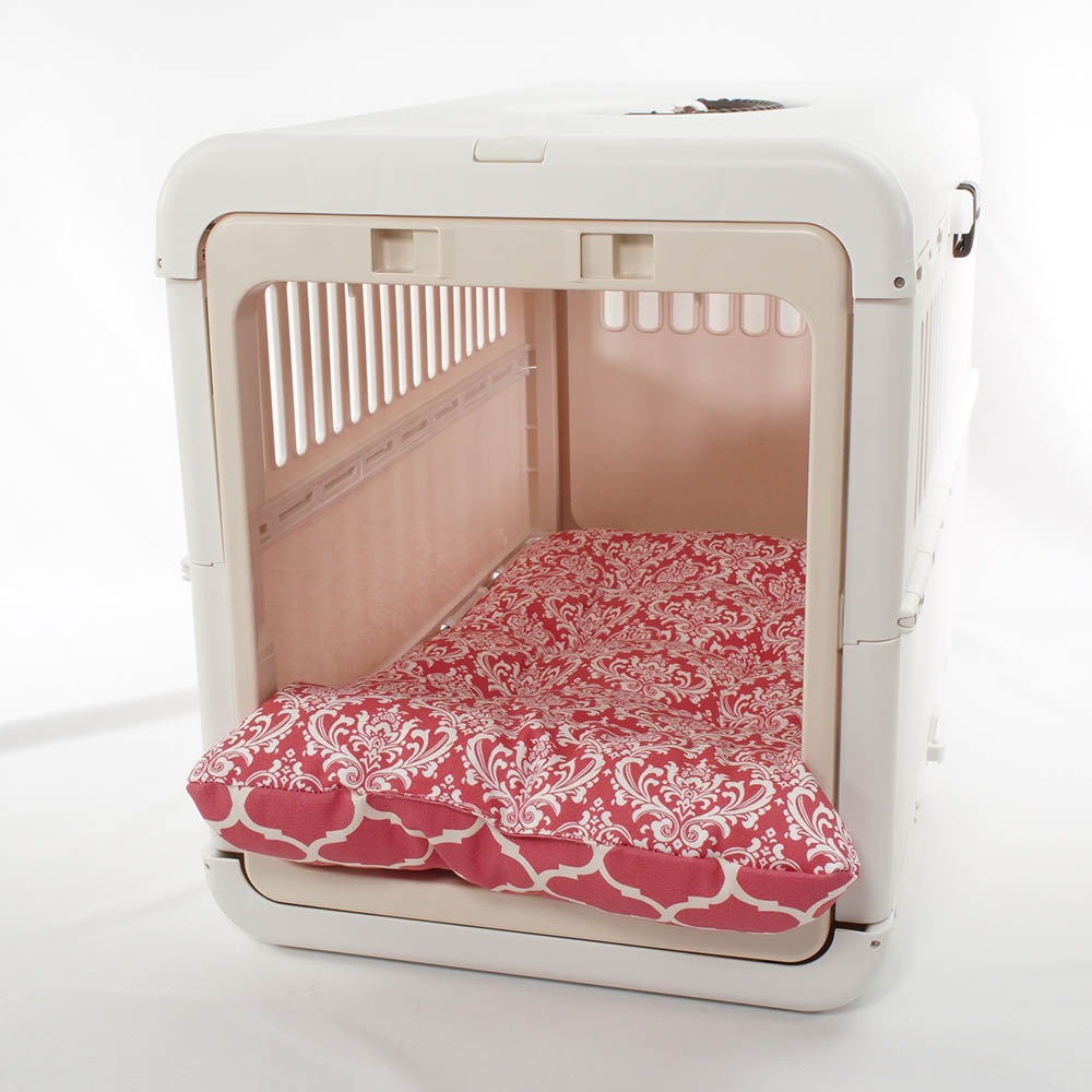 あごのせ縁無しクッション/クレートクッション ダマスクモロッカン ピンク Mサイズ