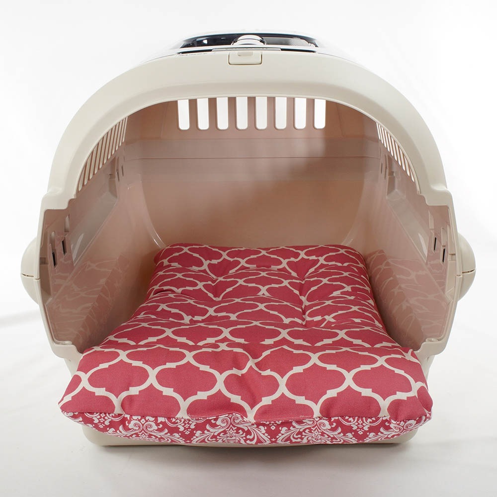 あごのせ縁無しクッション/クレートクッション ダマスクモロッカン ピンク Mサイズ