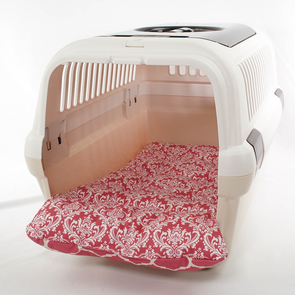 あごのせ縁無しクッション/クレートクッション ダマスクモロッカン ピンク Mサイズ