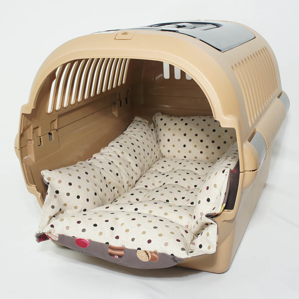 ペットが喜ぶ キャリークッションベッド/クレートクッション マカロンチョコドット Mサイズ