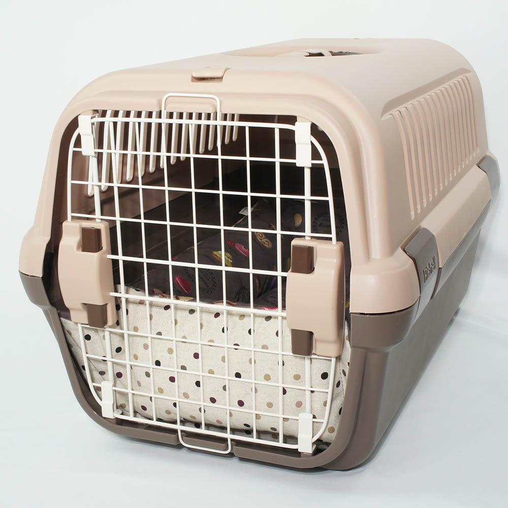 ペットが喜ぶ キャリークッションベッド/クレートクッション マカロンチョコドット Mサイズ