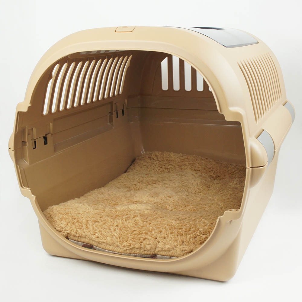 縁無しクッションベッド/クレートクッション マカロンベージュファーキャメル Mサイズ